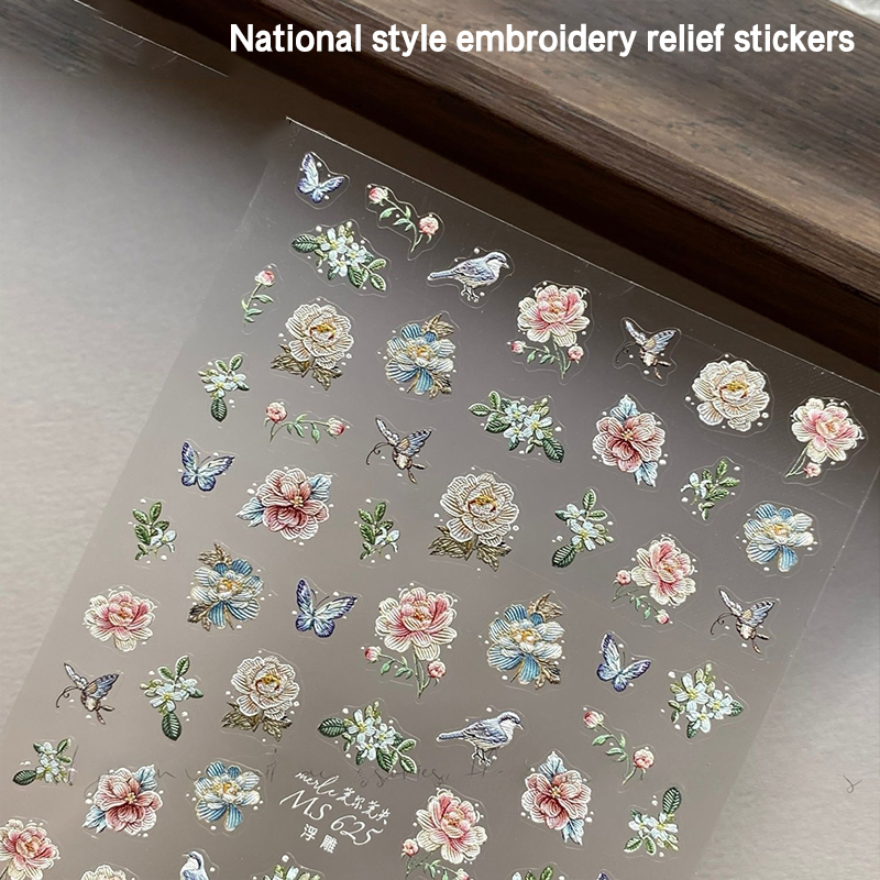 Vintage%20Embroidery%20Peony%20Retro%20Chinese%20Flower%20King%20Chic%20Soft%20Relief%20Embossed%20Self%20Adhesive%20Nail%20Art%20Sticker%20Manicure%20-%20Image%205