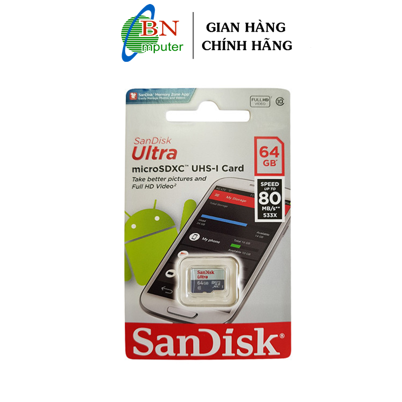 Thẻ nhớ Micro SD 64G Sandick Class 10 chuyên dùng cho camera
