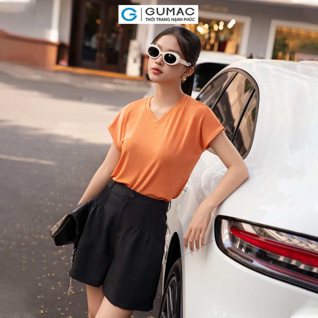 [15 - 17.4 |Voucher 8-12%] Áo thun nữ cổ tim thời trang GUMAC ATE05030