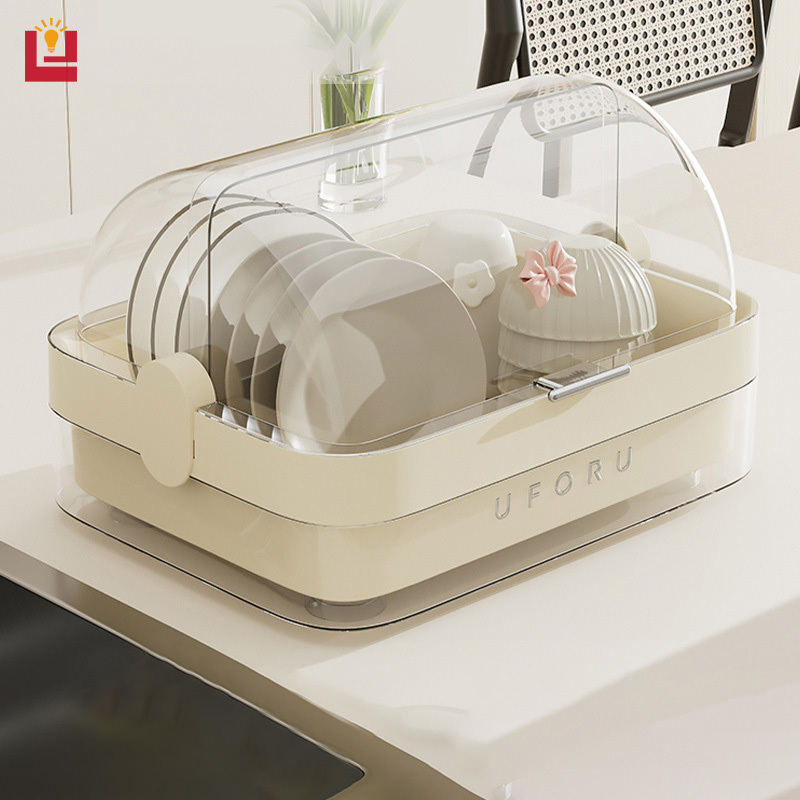 YONUO Household multifunctional drainage bowl rack kitchen dishes tableware storage rack with lid dustproof plastic drainage rack large capacity