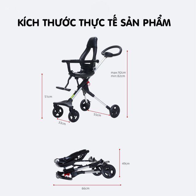 Xe đẩy đảo chiều gấp gọn Tomorrow full phụ kiện
