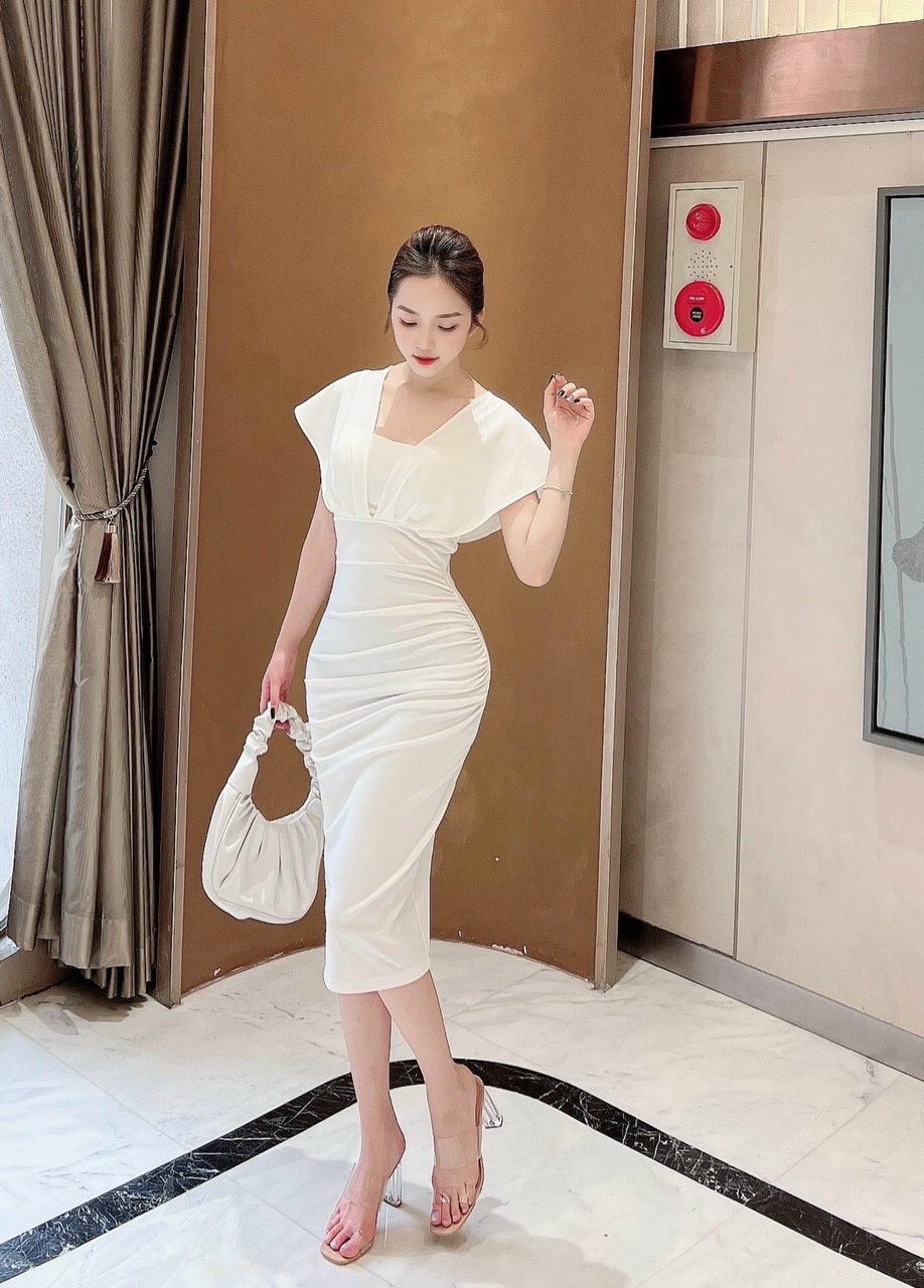 Đầm nữ body có mút ngực kiểu đầm dự tiệc sang trọng thanh lịch ba màu đầm trắng, đỏ, đen thời trang thiết kế LANCHI