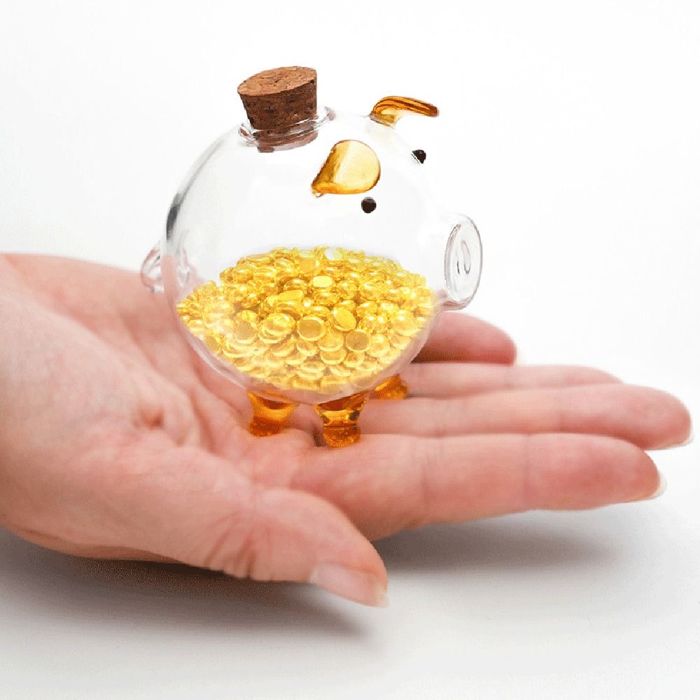 Cute Cartoon Piggy Money Bank Multi-purpose Lightweight Glass Money Jar Visible Practical Coins Saving Box Desktop. 