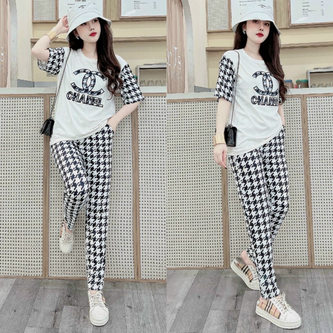 Đô bộ thun form rộng họa tiết đắp chữ C