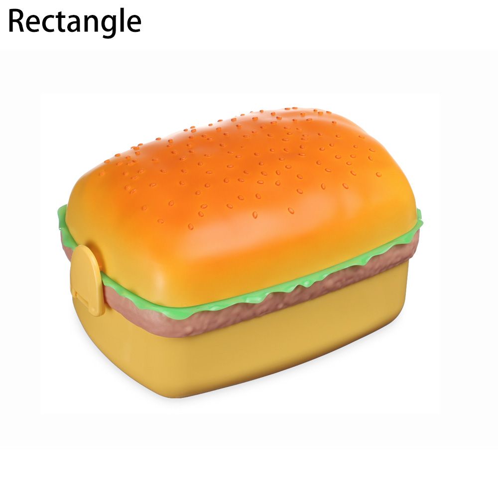 Cute Hamburger Lunch Box Double Tier Bento Lunchbox Children School Food Container with Fork