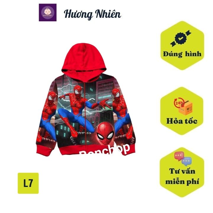 Áo khoác bé trai hình siêu nhân nhện-người nhện từ 10-43kg thumbnail