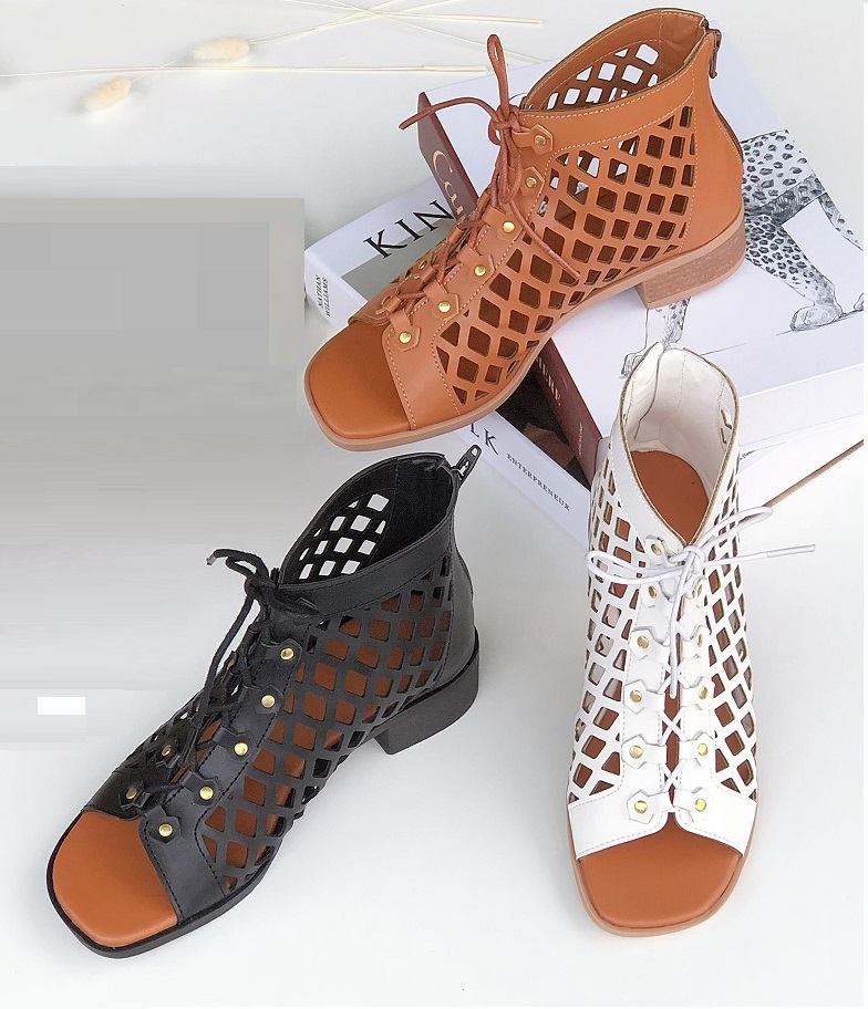[HCM]Giày sandal chiến binh da cắt lazer đế thấp S370