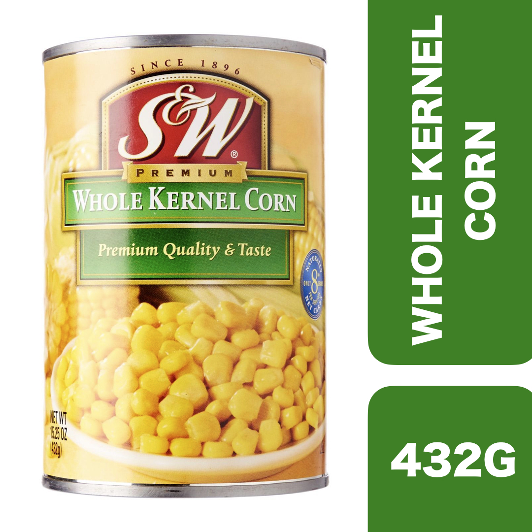 S&W Whole Kernel Corn 432g ++ เอสแอนด์ดับบลิว ข้าวโพดเม็ดในน้ำเกลือ 432