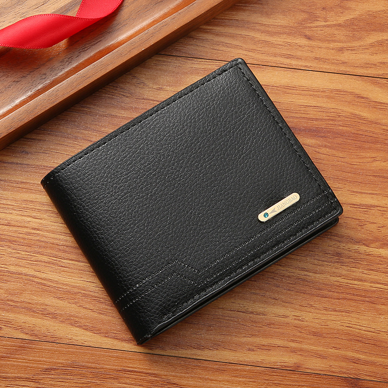 Men's Genuine Leather Fashion Casual Litchi Pattern Soft Leather Wallet Multi-Card Wallet
