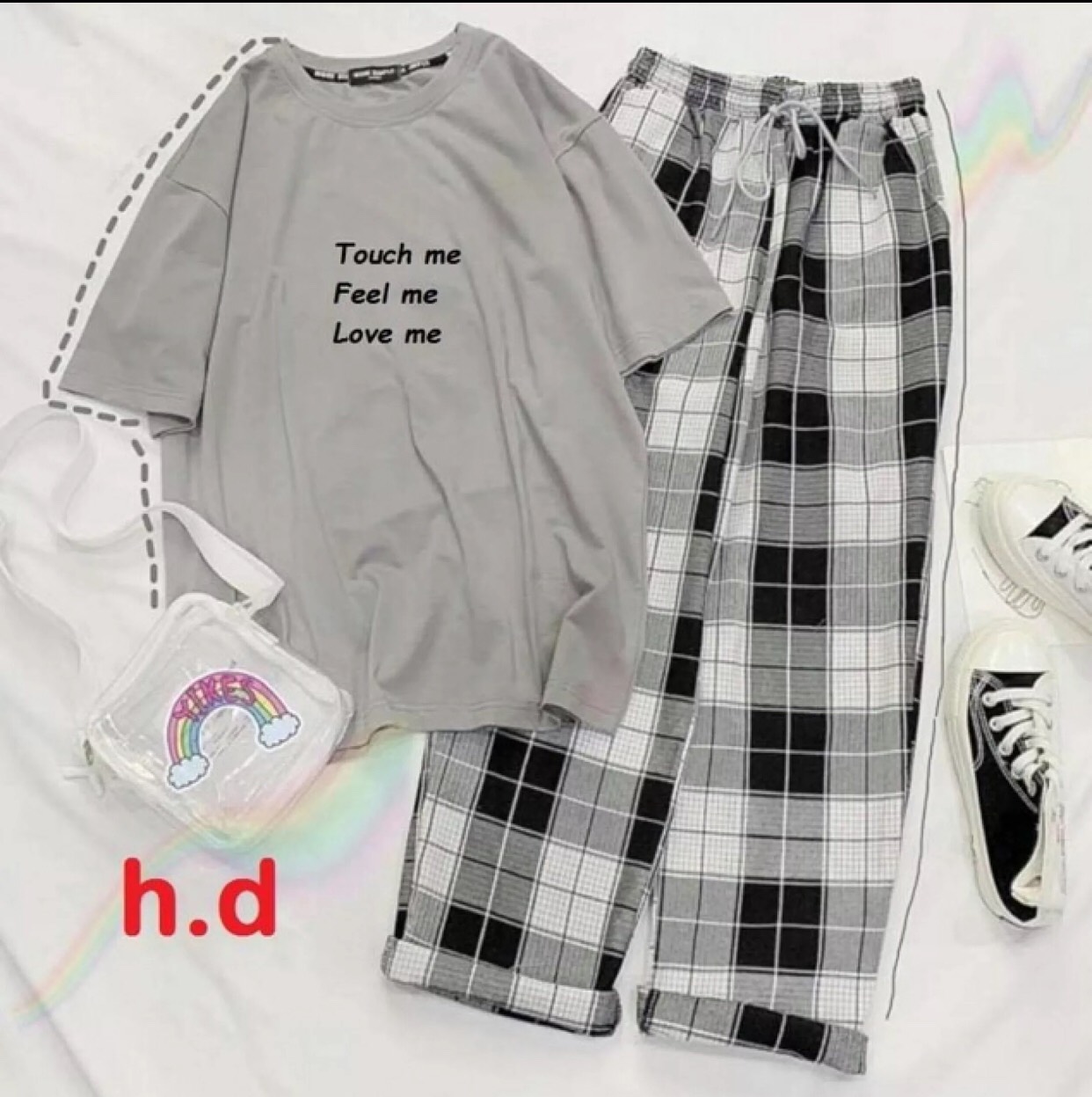 SÉT áo touch me + quần kẻ caro hđ2
