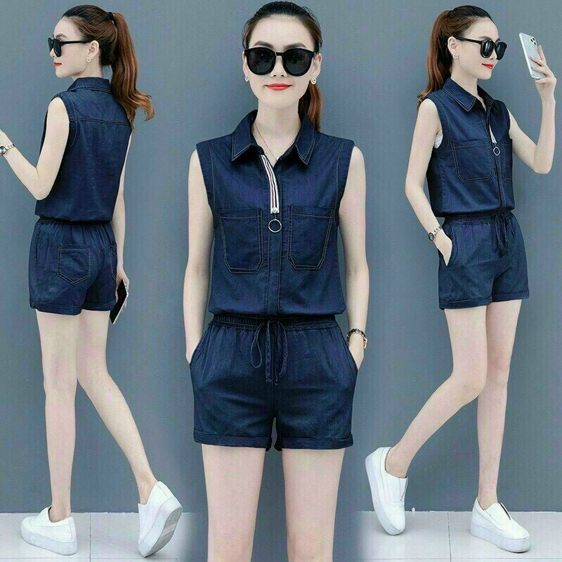 set quần short áo sát nách denim