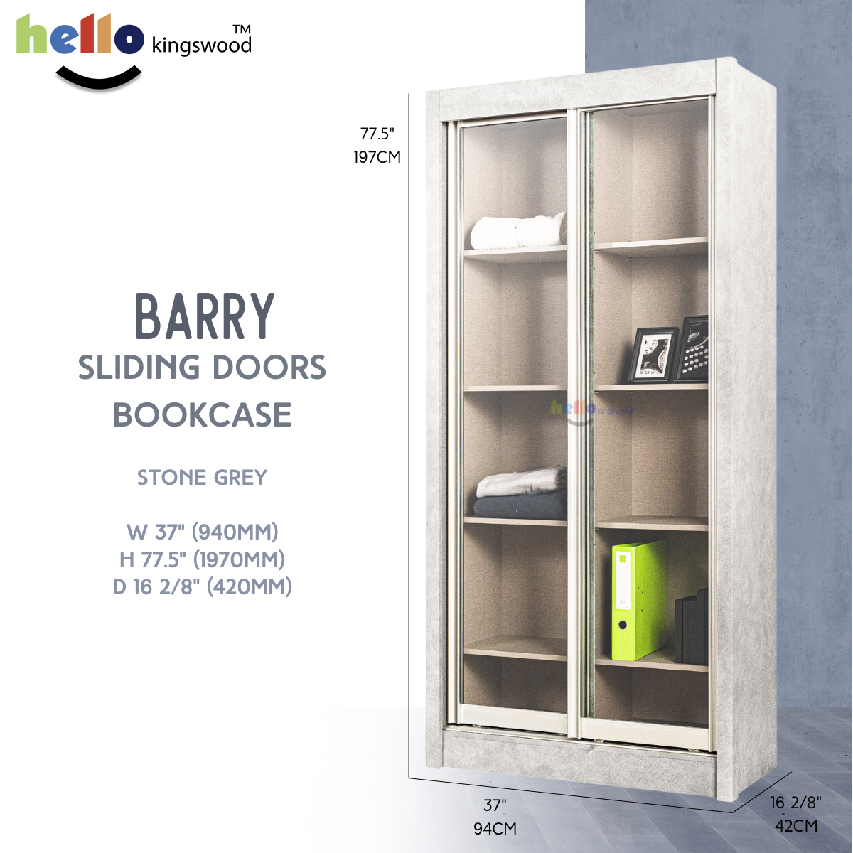 [Kingswood] Barry Sliding Door Bookcase / Display Solid