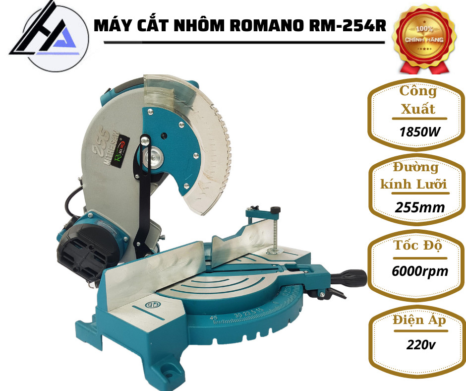 MÁY CẮT NHÔM DÂY CUROA ROMANO RM-255CR chạy dây curoa bảo hành 12 tháng