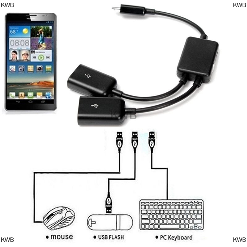 KWB Cáp chuyển đổi Hub máy chủ OTG Micro USB kép cho máy tính bảng và điện thoại thông minh