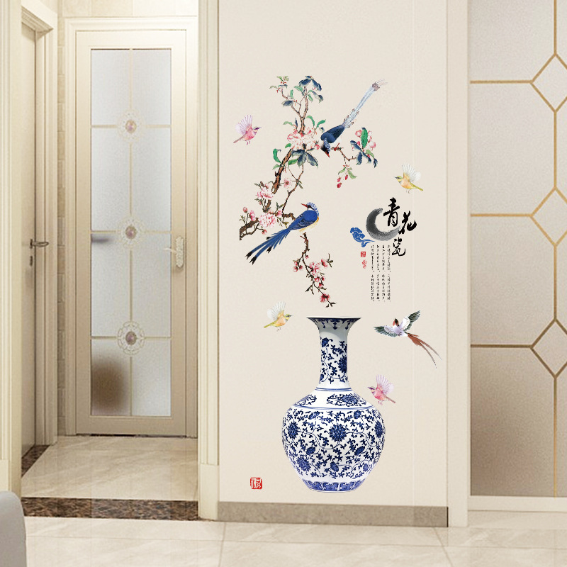 DECAL DÁN TƯỜNG TẾT BÌNH HOA THỔ CẨM VÀ CHIM ÉN