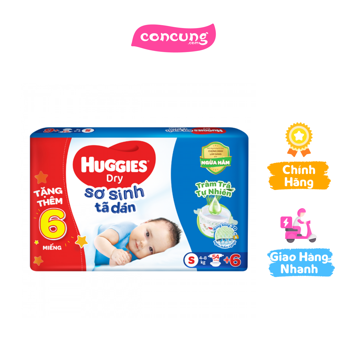 Tã dán sơ sinh huggies dry s54 + 6 miếng