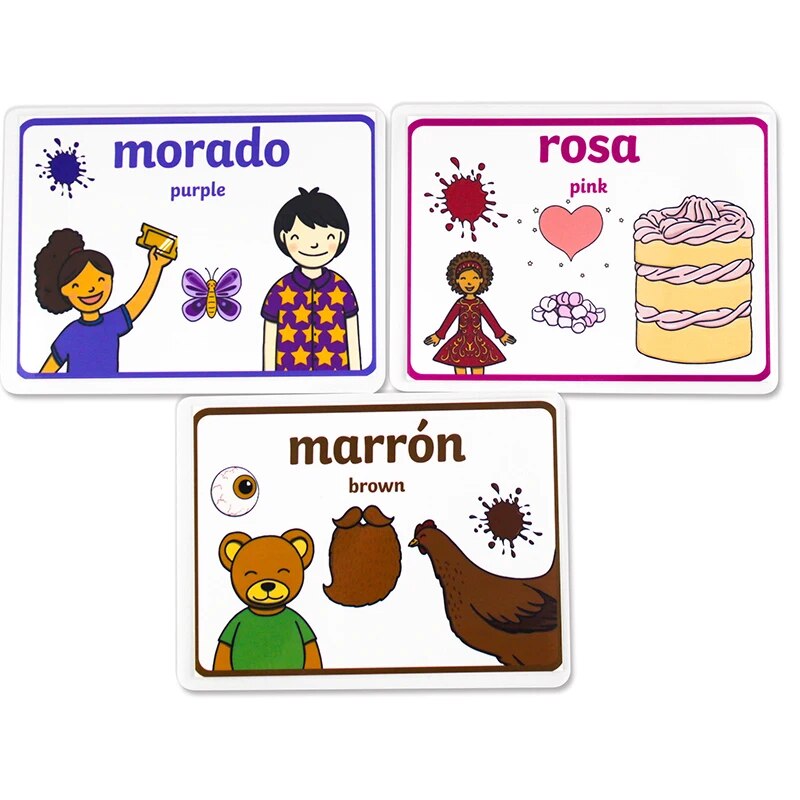 11Pcs Spanish/English Color Preschool Flash Cards Categories Kids Learning Baby Early Education Kindergarten Toys For Children