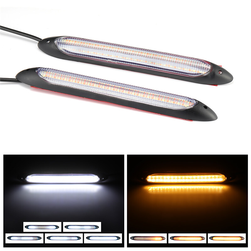 Đèn LED Chạy Ban Ngày Cho Xe Ô Tô, Dải Đèn Pha Chống Nước Quét, Tín Hiệu Rẽ Màu Vàng Dòng Chảy Tuần Tự Trắng DRL Ánh Sáng