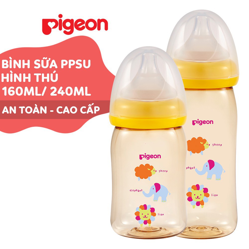 Bình sữa pigeon cổ rộng ppsu plus 160ml kèm núm vú ss 0-3 tháng tuổi