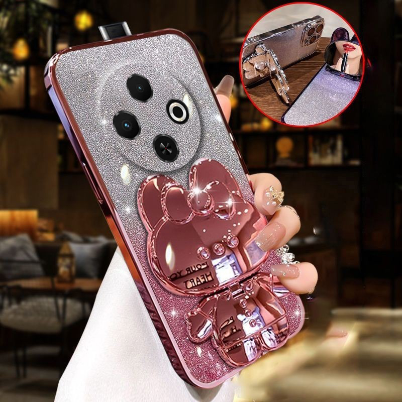 For Tecno Spark 30C Case Camera Protection Semi Transparent Soft Silicone Rabbit bracket Shockproof Exquisite Glitter Powder for Tecno Spark 30C Back Cover. 