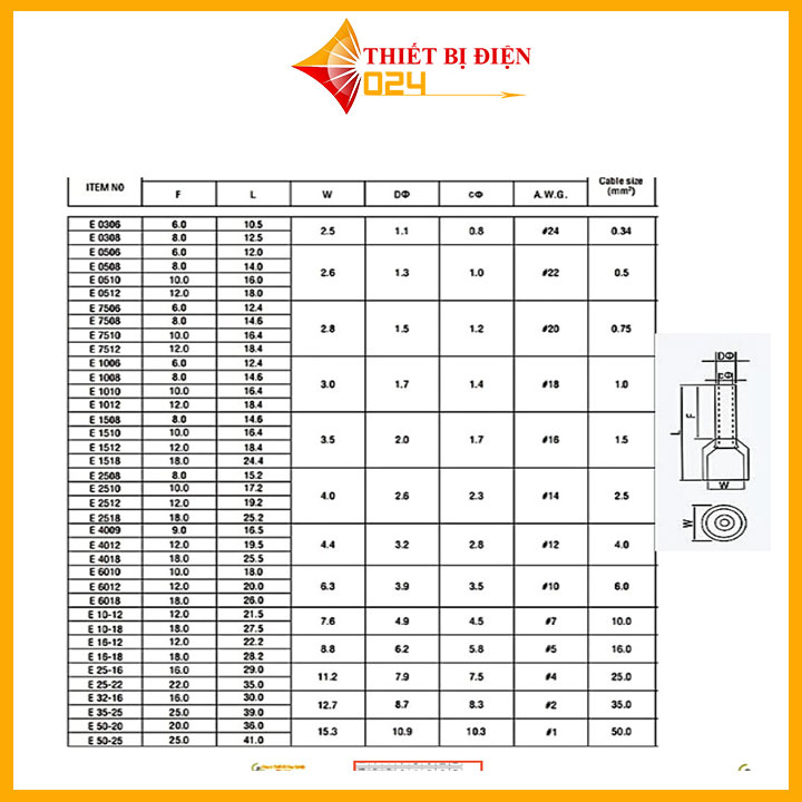 100 chiếc Đầu cốt kim rỗng đầu cos pin rỗng