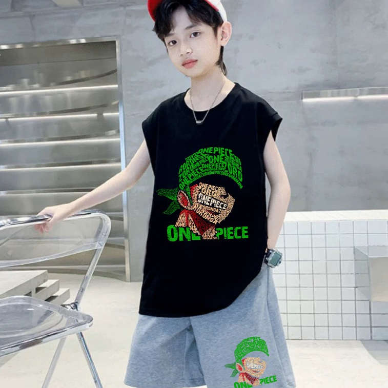 Bộ quần áo sát nách bé trai thun cotton lạnh 4 chiều conxinh hình in onepice-face cho bé từ 13-50kg