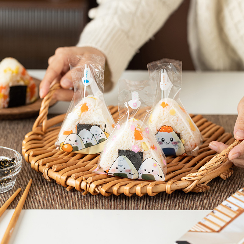 50Pcs Lovely Cartoon For Triangle Rice Ball Packaging Bag Nori Onigiri Sushi Bag Sushi Making Mold Bento Accessories.