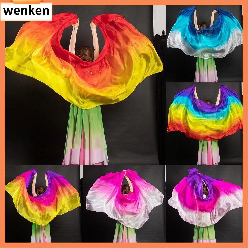 WENKEN Màu sắc chuyển sắc Màn múa bụng Kết cấu nhẹ 250cmx120cm Khăn choàng múa bụng Latin Phụ kiện trang phục Màn múa biểu diễn