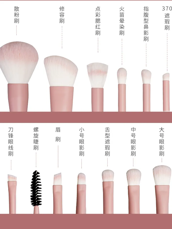 12Pcs Bộ Cọ Trang Điểm Chất Lượng Cao Chải Phấn Má Hồng Bàn Chải Phấn Mắt Di Động Siêu Mềm
