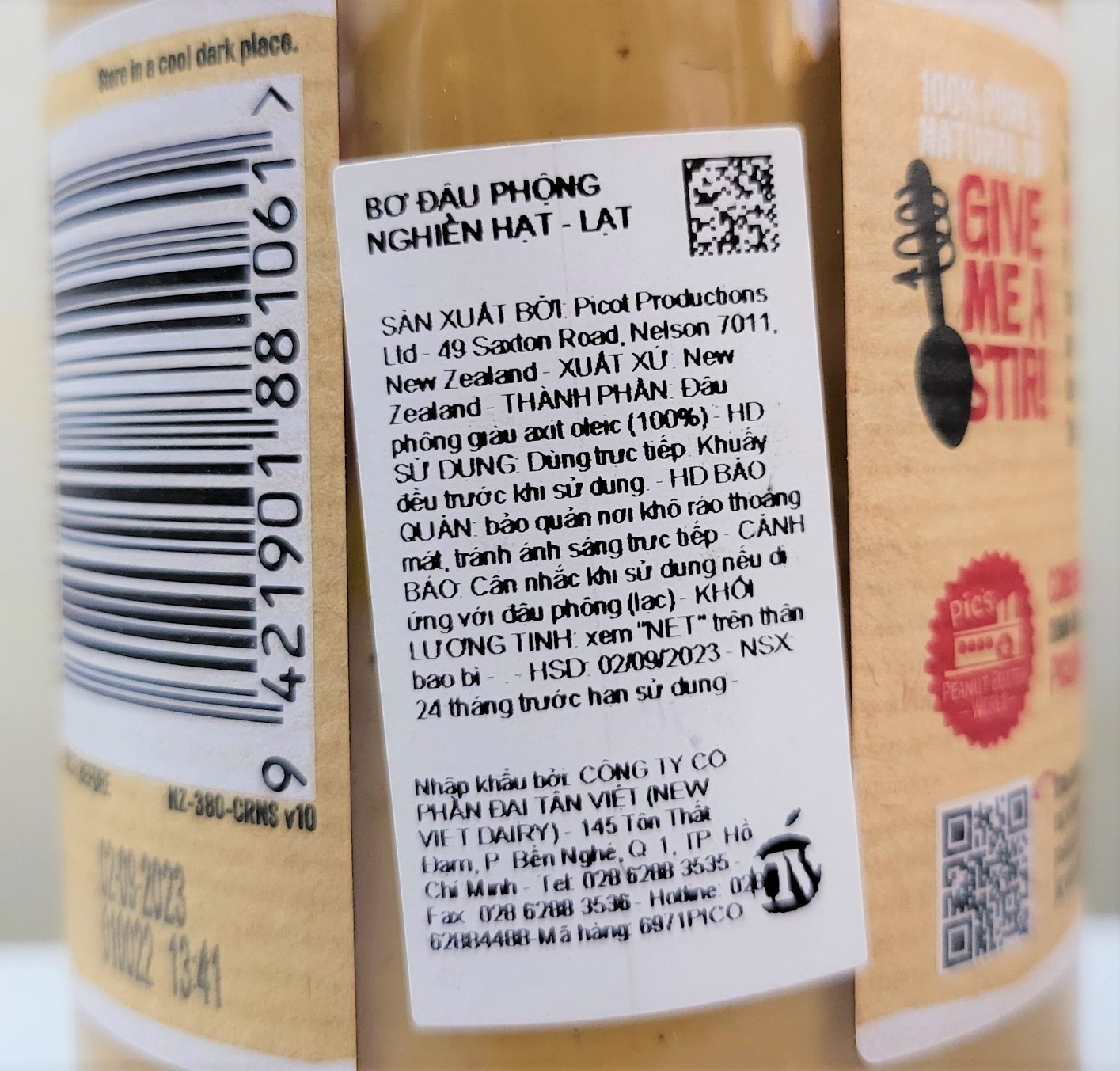 [LỌ LỚN 380g - NẮP ĐEN] BƠ ĐẬU PHỘNG LẠT [New Zealand] PICS (No salt) Peanut Butter Crunchy (nvt)