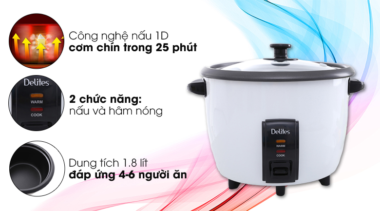 Nồi Cơm Điện Delites 1.8 lít NCR1801