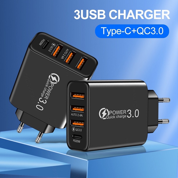 Củ sạc nhanh PD 20W iPhone Samsung 4 USB QC 3.0 PD 3.0 Type C