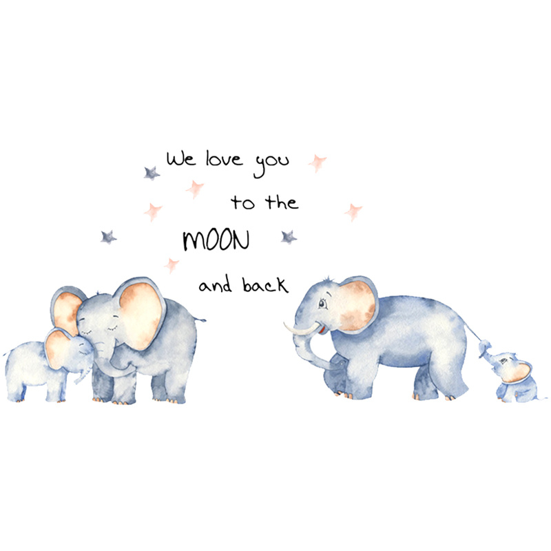 2Pcs Elephant Cartoon Wall Decals 23.6x11.8" Waterproof Elephant and Baby Elephant Wall Stickers Elephant Wall Stickers Waterproof Elephant and Baby Elephant Wall Stickers
