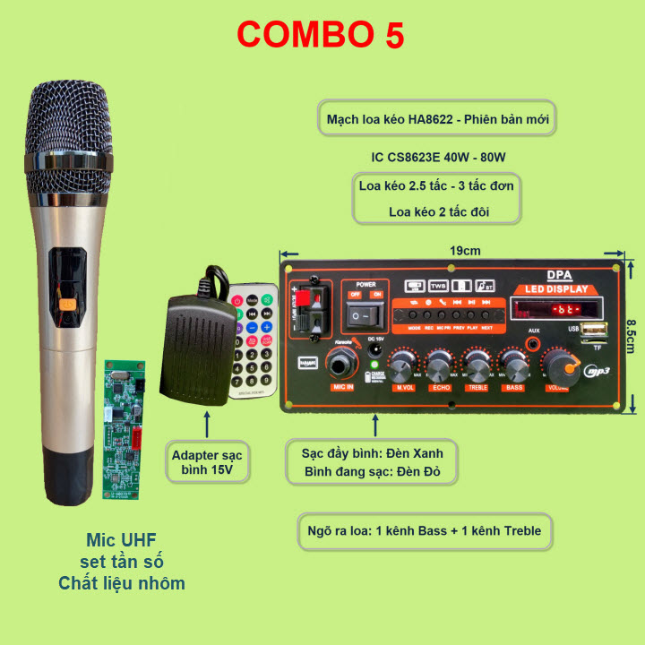 Mạch loa kéo HA8622 ngang kèm micro