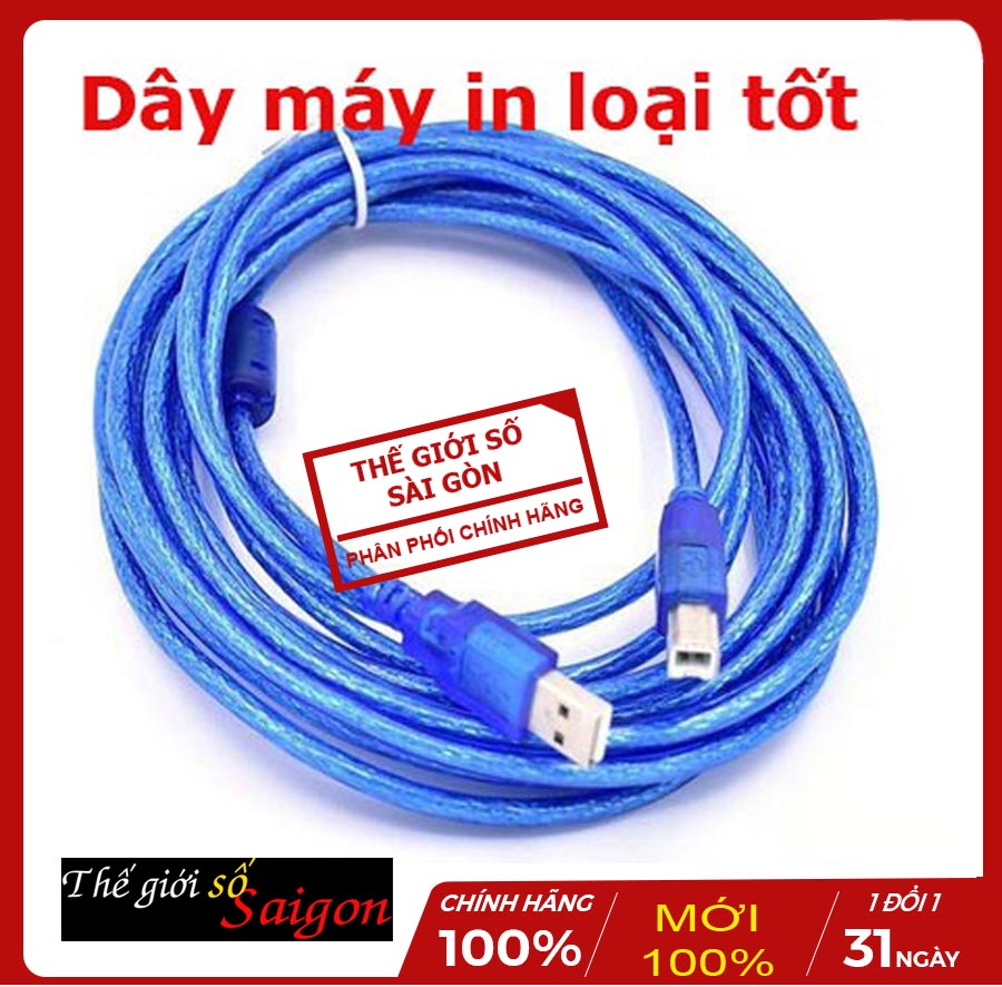 Dây usb máy in 10m chống nhiễu màu xanh