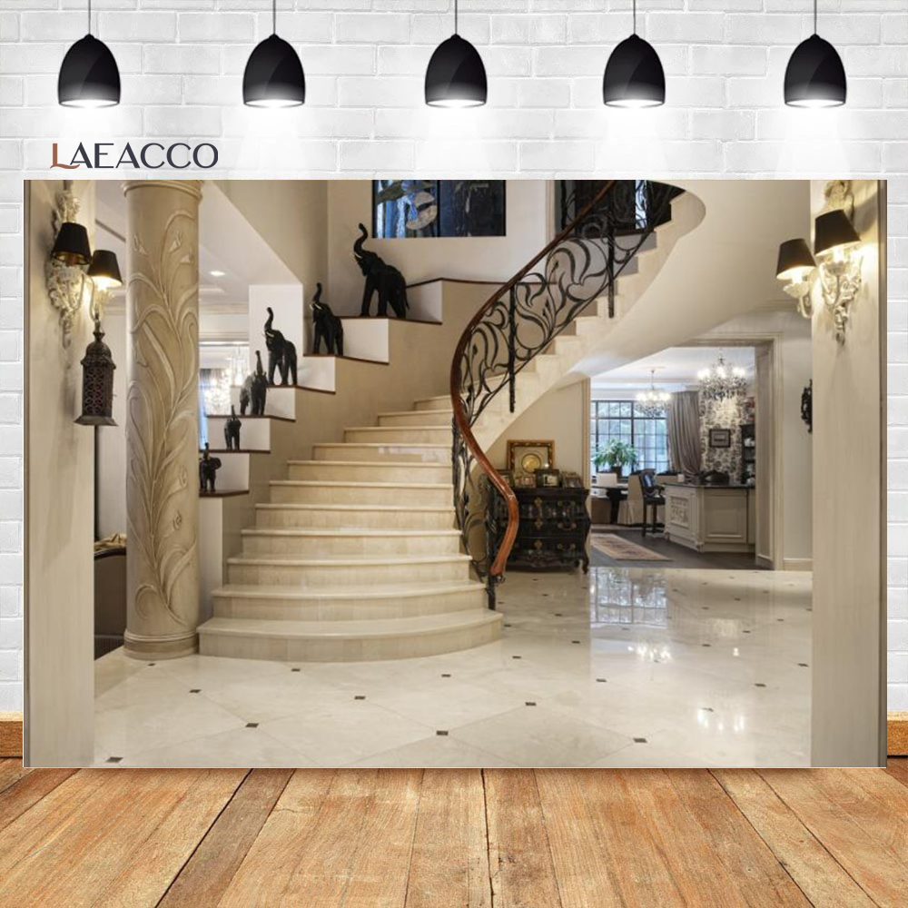 Laeacco Luxury Palace Spiral Staircase Pillar Interior Decor ...