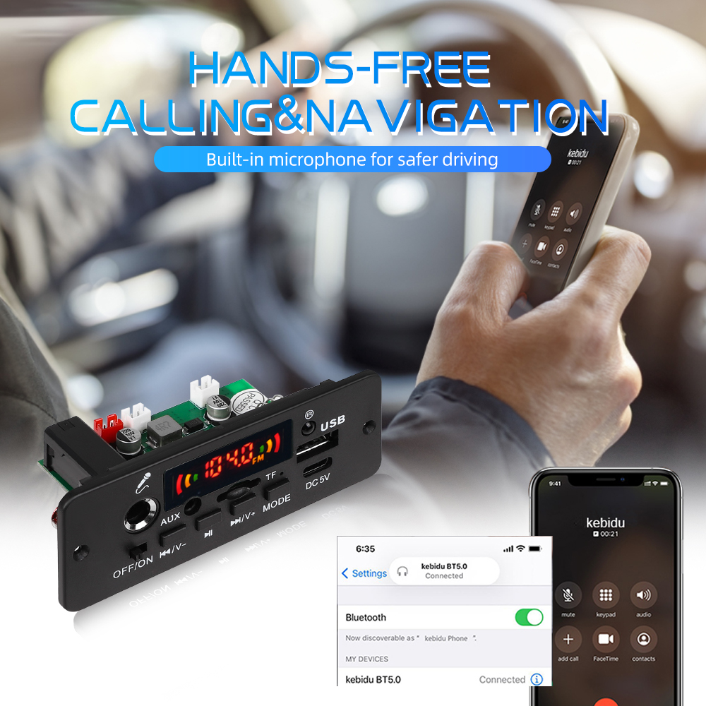 Dc 5V bảng mạch Giải Mã MP3 10W 6W khuếch đại Bluetooth xe MP3 máy nghe nhạc USB Mô-đun ghi âm FM Aux TF Đài phát thanh Hỗ trợ microphone