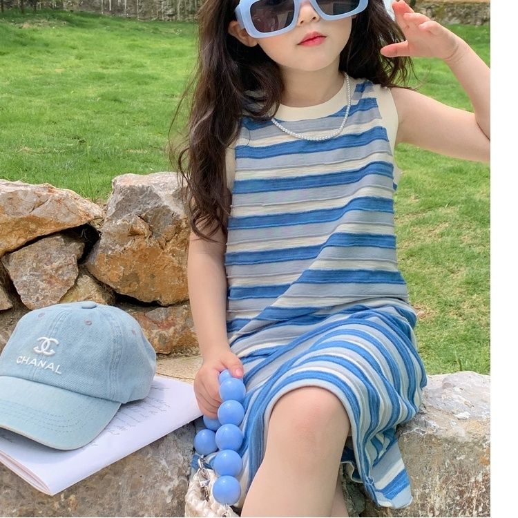 T-shirt Dress for Girls Summer New Korean Style Fashion Mid-length T-shirt Dress Top Children's Short Sleeve Dress