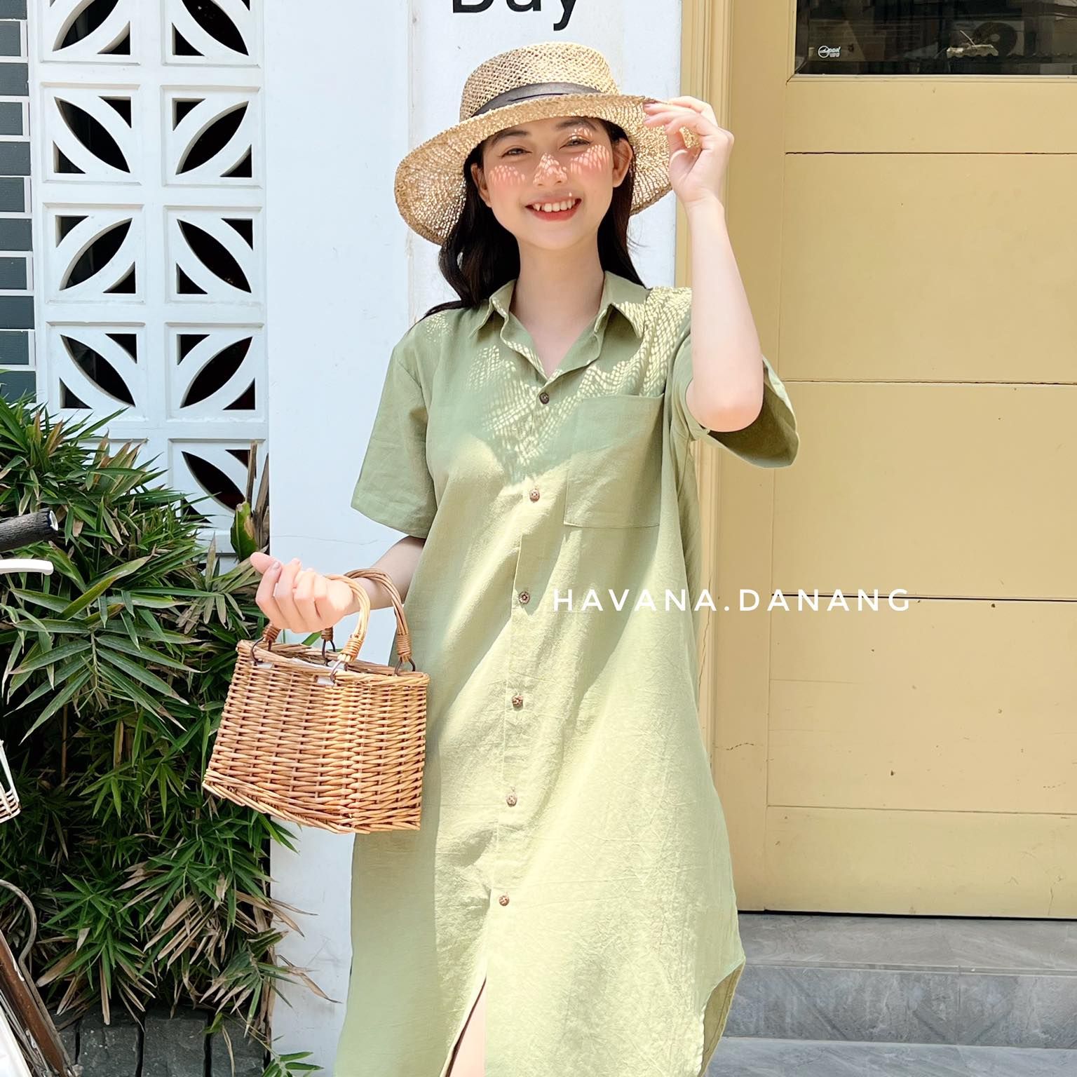 Đầm sơ mi đũi một túi 3 màu