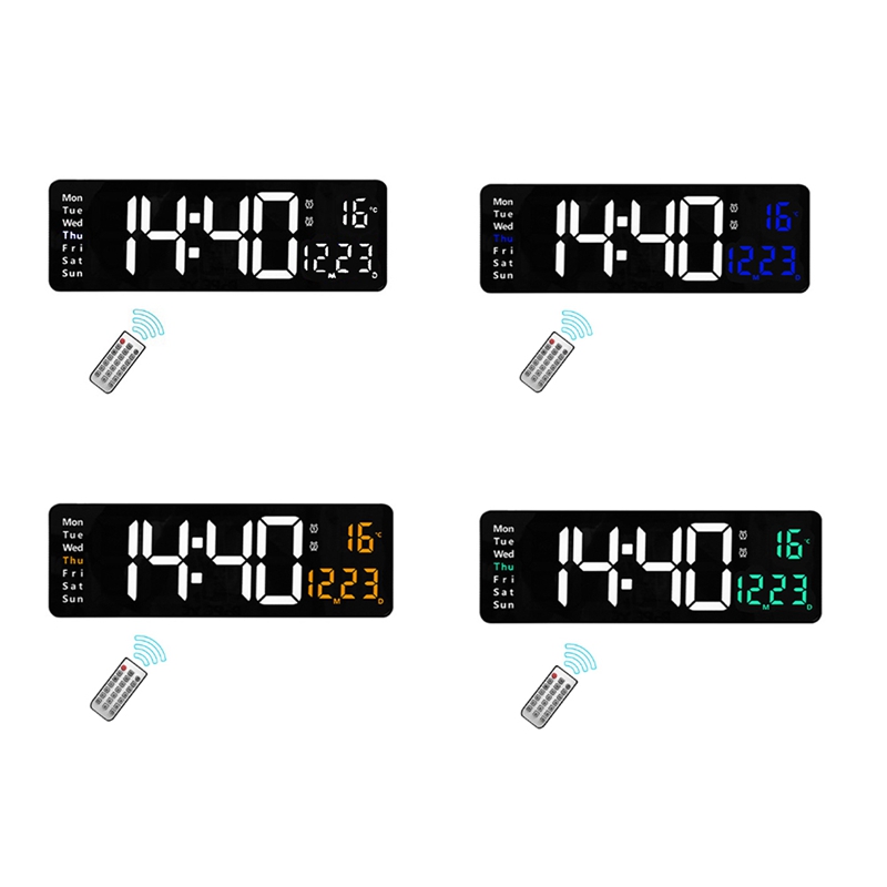 16inch LED Digital Wall Clock- Alarm Clock/Temp/Date/Week/Timer Remote Adjustable for Home/Gym/Office