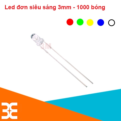 Led Đơn Siêu Sáng 3mm Gói 100 Bóng - Chân Dài (Ánh Sáng Tinh Khôi)