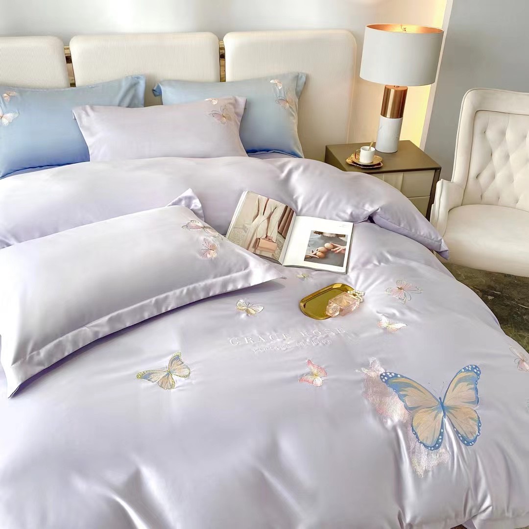 (💥SALE SẬP SÀN) SET 4 MÓN VỎ CHĂN GA GỐI PHI LỤA THÊU NHẬP KHẨU LOẠI 1