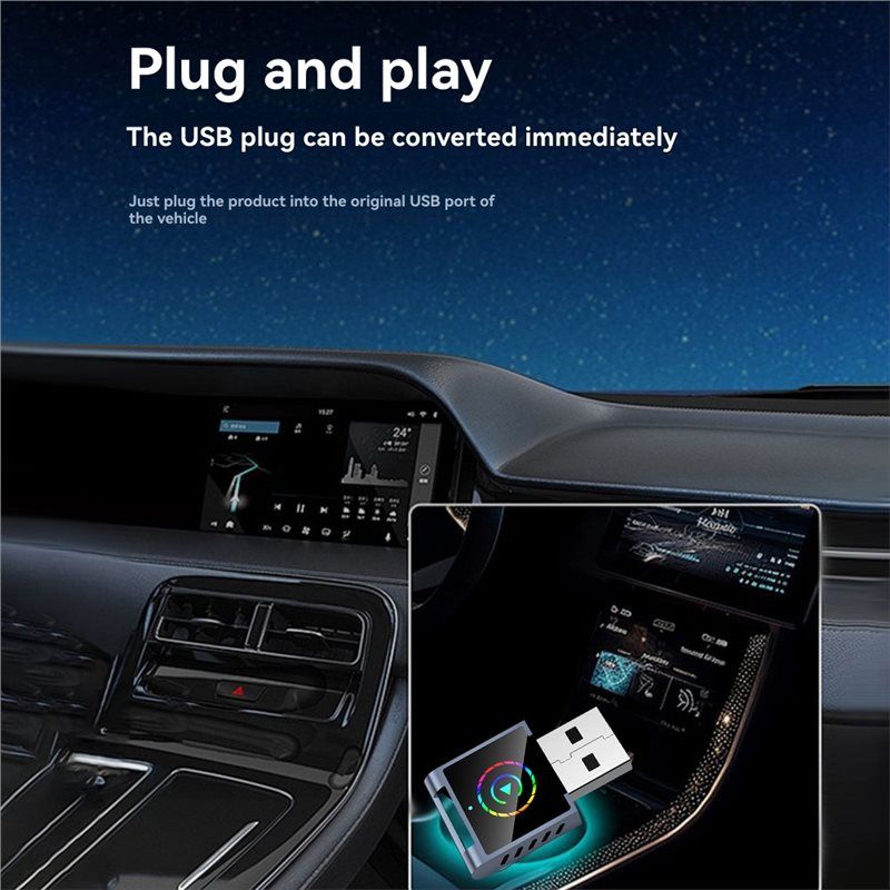 Smart AI Box 2IN1 Wireless CarPlay Android Auto Adapter RGB BT+ WIFI USB Dongle Plug Play Convert Conversion Wired to Wireless.