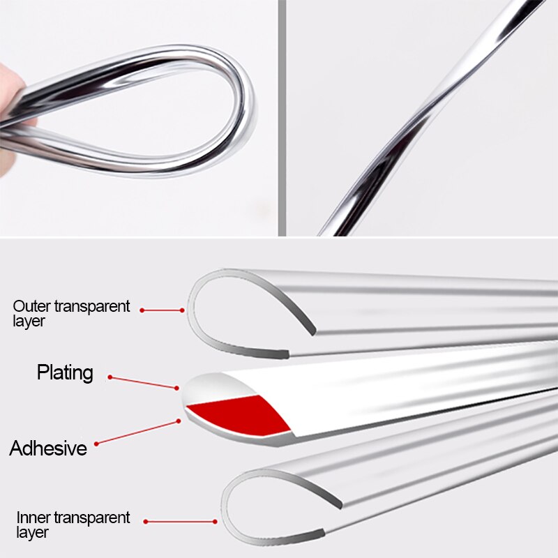 Dán viền trang trí xe hơi mạ crom- Nẹp chữ U trang trí, mạ chrome dài - 1m - Bạc 1m