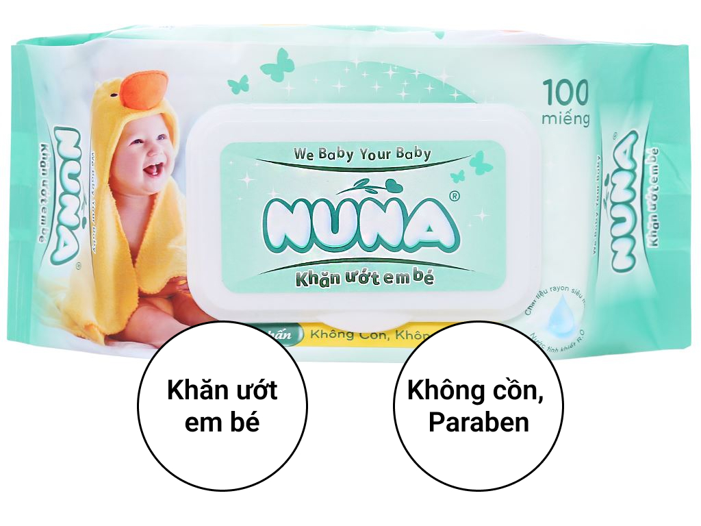 Khăn ướt em bé NuNa hương phấn (100 miếng/gói)