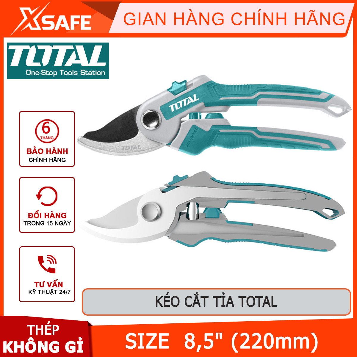 Kéo cắt tỉa cành cây total tht0601 | kéo cắt tỉa cây kích thước: 8,5" tay cầm pp coverd dùng để cắt tỉa cây, tạo hình khối cho tán cây