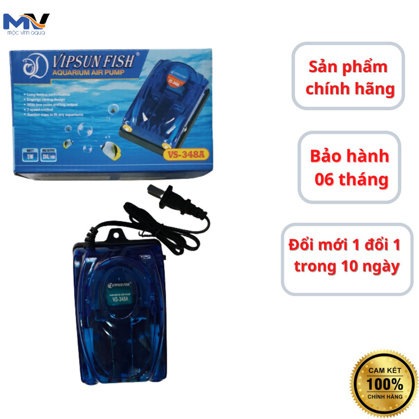 [ Tặng 2 dây sủi - 2 quả sủi ] Máy sủi oxy hồ cá 2 vòi Vipsun siêu êm, nhỏ gọn