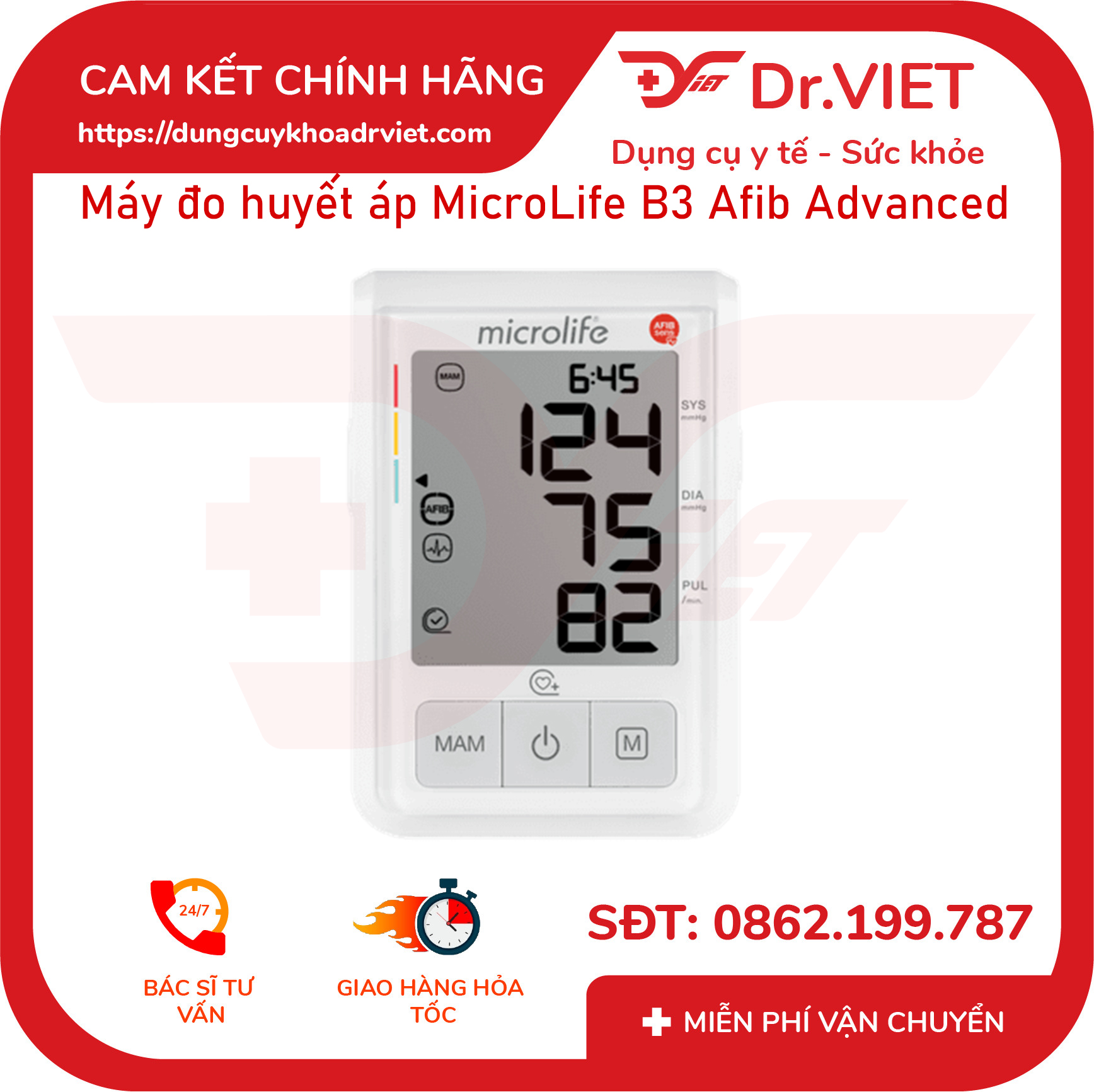 Sphygmomanometer upper arm Microlife B3 AFib advance-(measuring blood pressure and heart rate, warning đột stroke, findings arrhythmia)-drviet