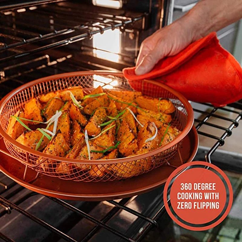 Mesh Baking Tray Non-Stick Round Baking Pan Chips Crisping Basket Microwave Oven Copper Baking Tray BBQ Tray. 