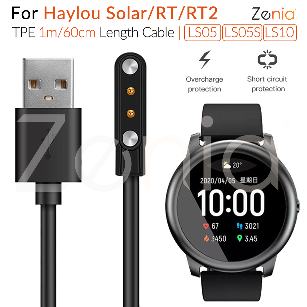 Zenia 1m 60cm charger for haylou solar/rt/rt2 ls05 ls05s ls10 charger cable adapter usb charging cable base cord wire data cradle dock charging cable sport smart watch accessories
